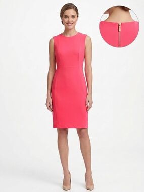 Calvin Klein Coral-Pink Sleeveless Sheath Midi Dress